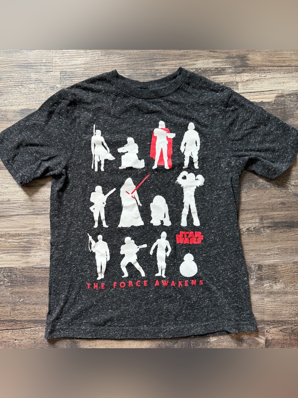 Star Wars The Force Awakens Graphic Tee heather gray white & red figures boys L